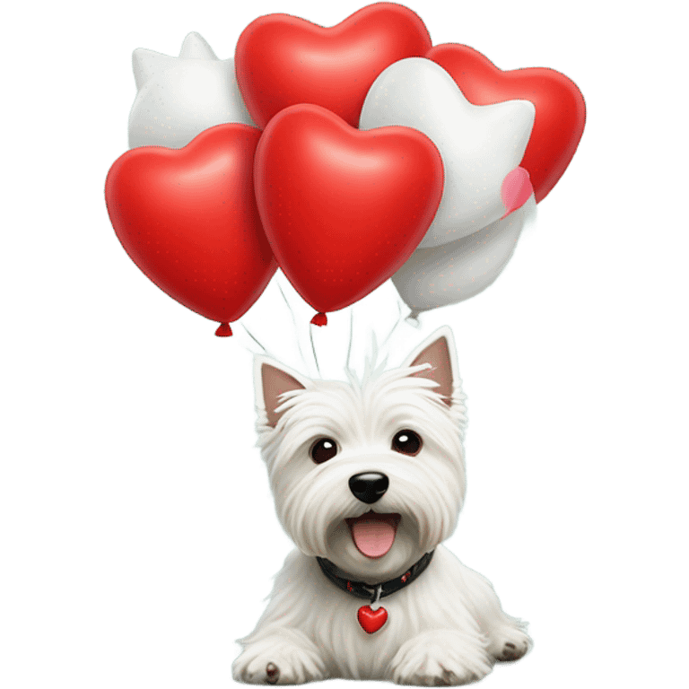 westie highland terrier surrounding red heart balloons  emoji