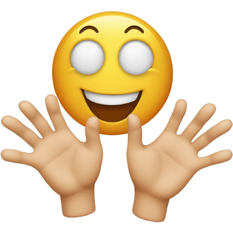 An emoji face with both hands placed behind its ears, palms facing forward, as if trying to listen carefully or playfully emphasizing its ears emoji