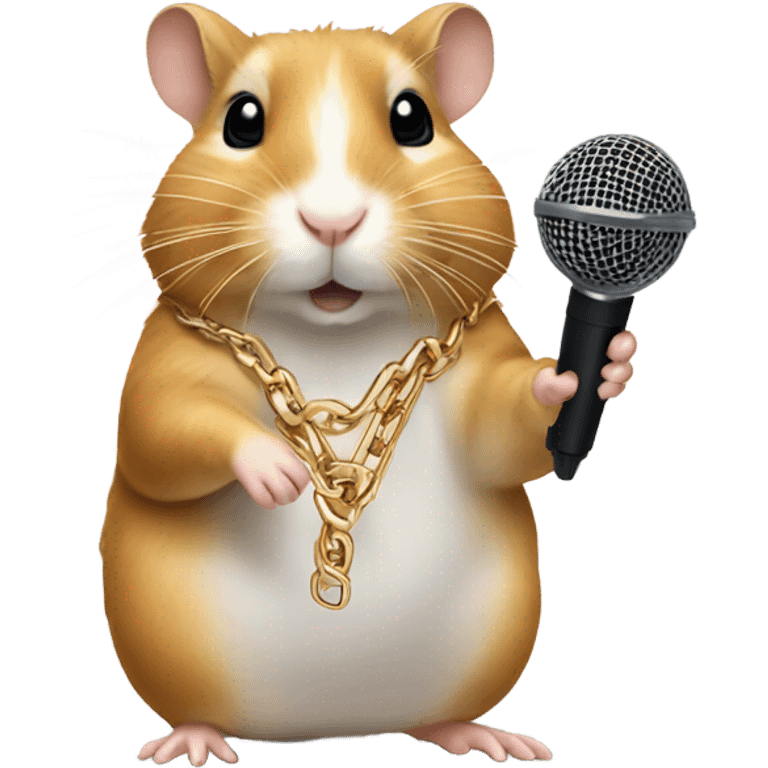 hampster wearing a gold chain holding a microphone emoji