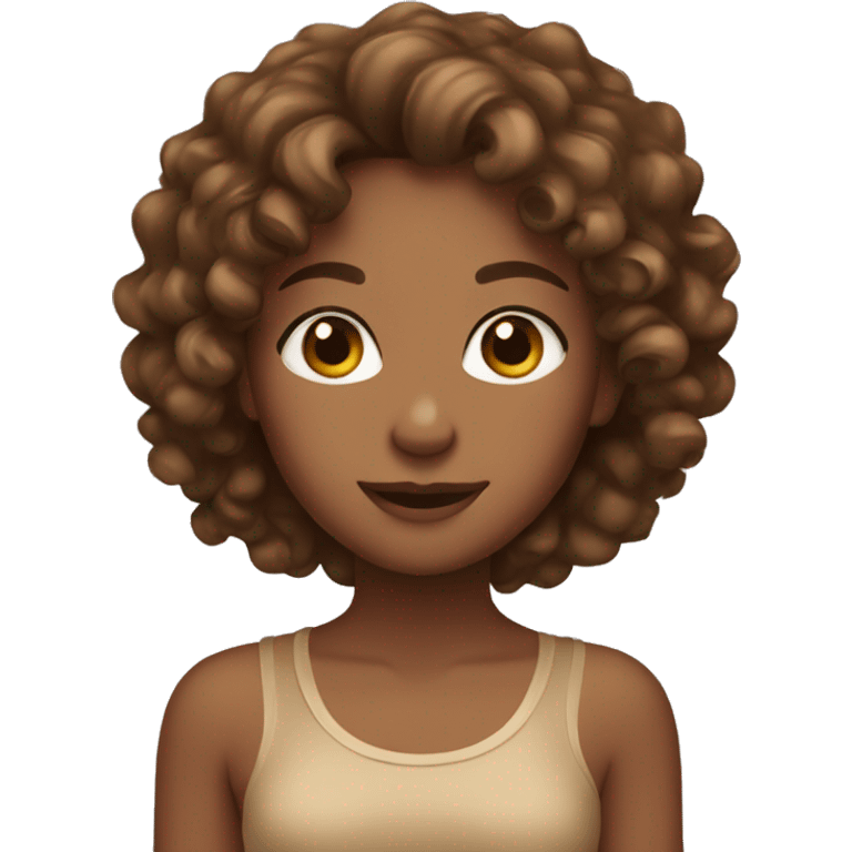 Tan girl with brown eyes and brown curly hair emoji