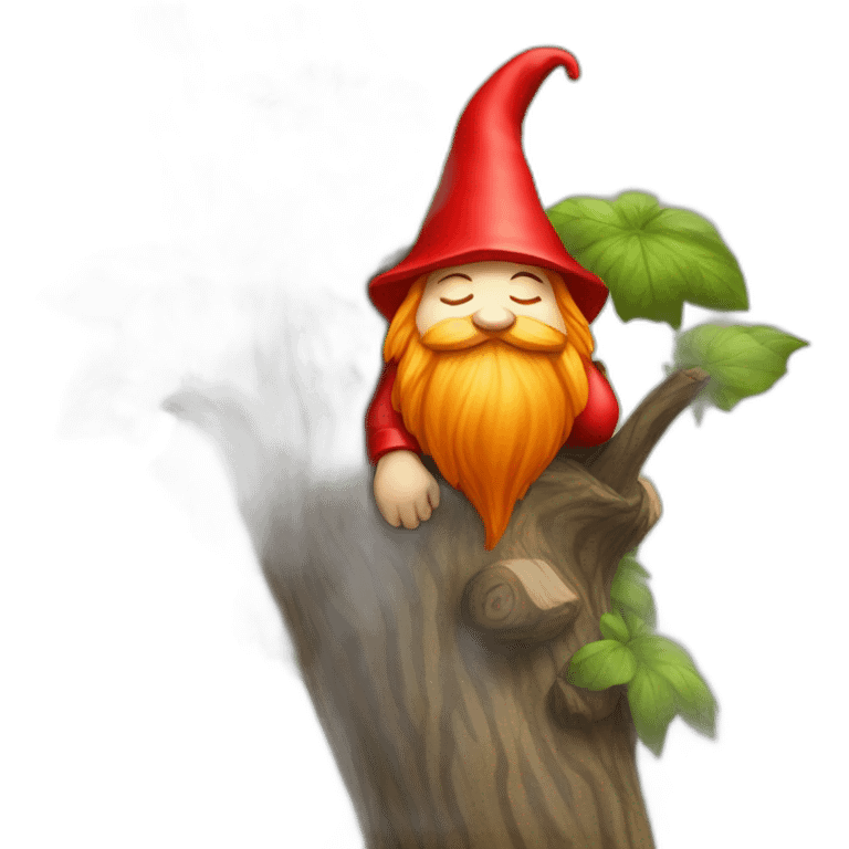 red gnome sleeping on a tree emoji