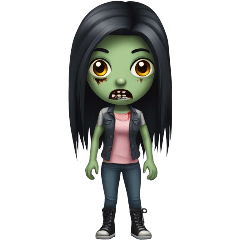 girl zombie with black long hair with teeth and serious face  emoji