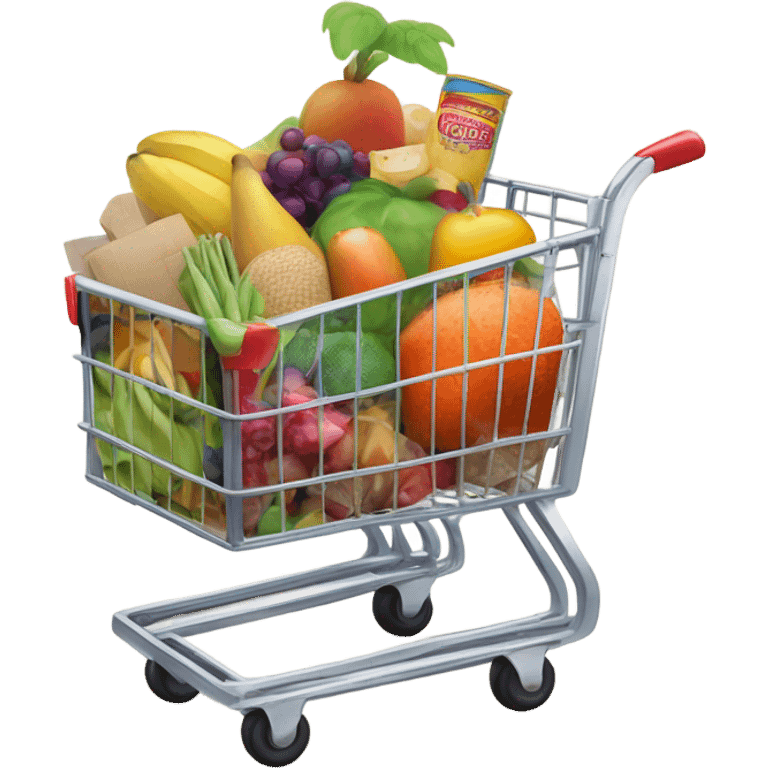 A beige grocery cart with food emoji