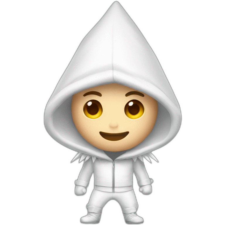 White Man celebrating with a white outfit on and a white spiked hood emoji