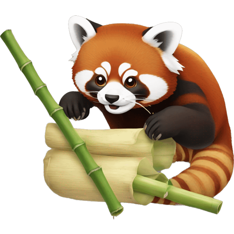 Red panda eating bamboo emoji