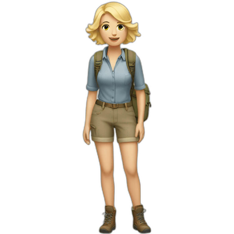 20s blonde woman Hiking (full body) emoji