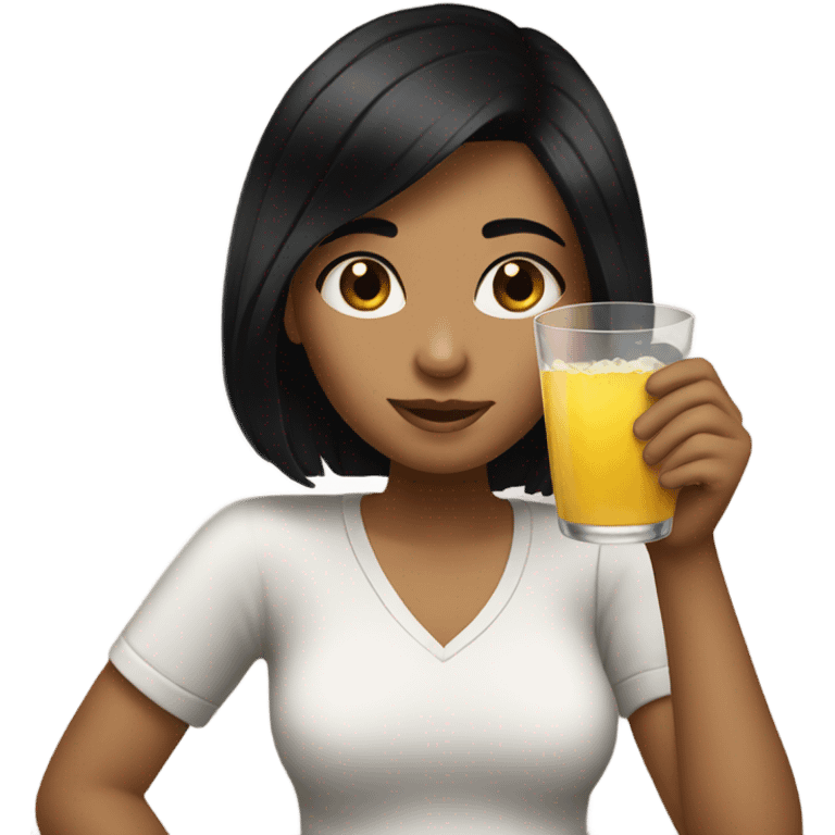 Girl drinking Black hair emoji