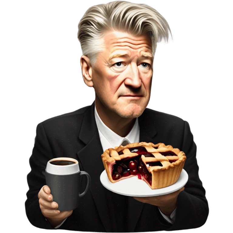 david lynch holding a cherry pie and coffee emoji