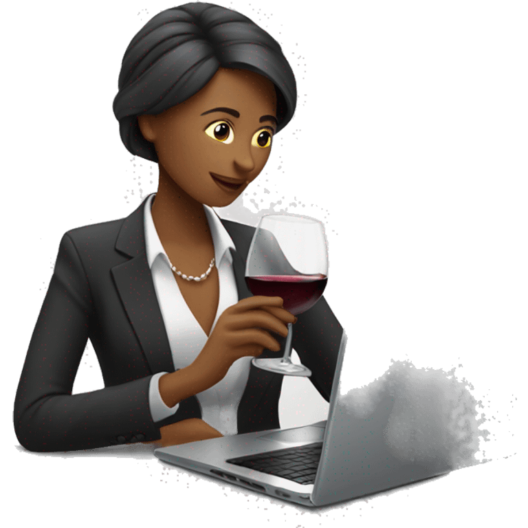 business woman drinking wine while using laptop emoji