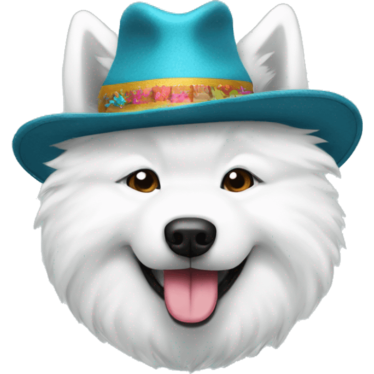 samoyed with a funky hat emoji