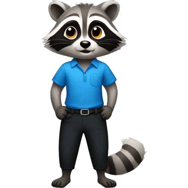 A Raccoon wearing a blue shirt and wearing black pants emoji