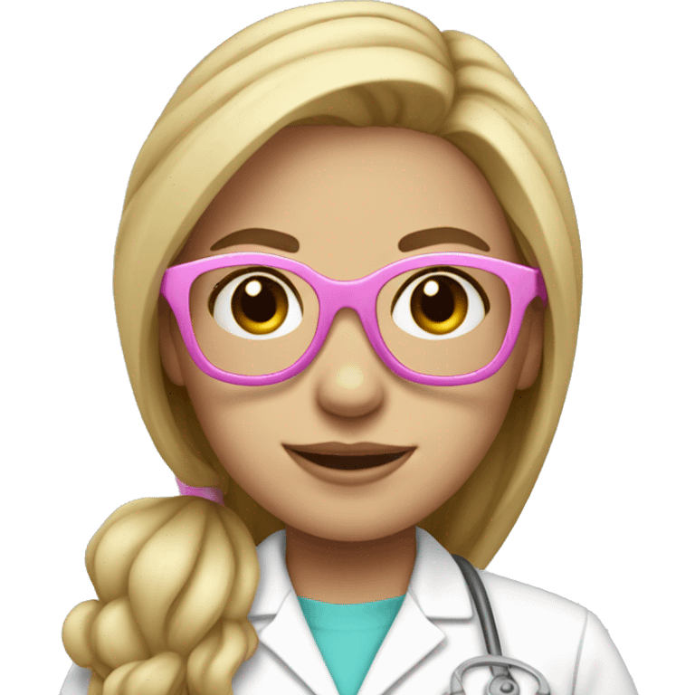 Scrub nurse with long blonde hair, long lashes, pink glasses  emoji