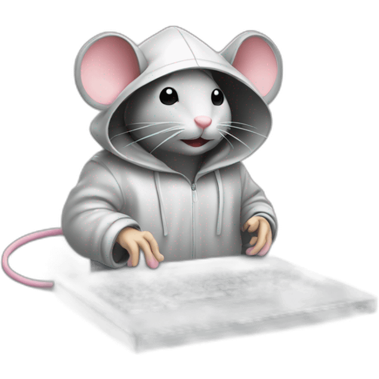 a mouse with a hood, coding on a computer emoji