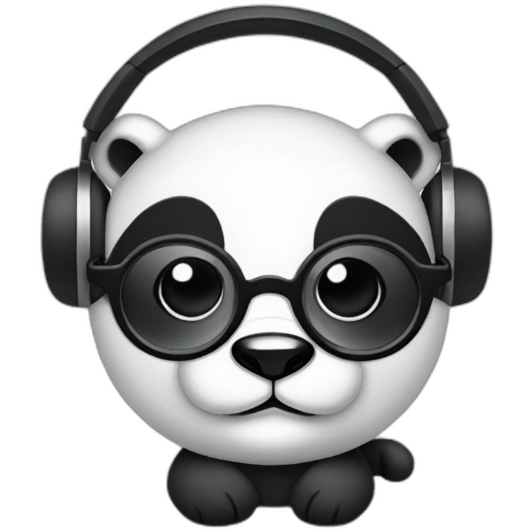 geek panda with headphone and circular glasses emoji