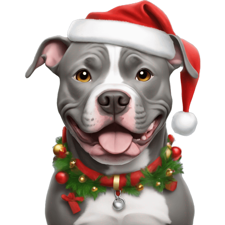 Grey Pitbull with Santa emoji