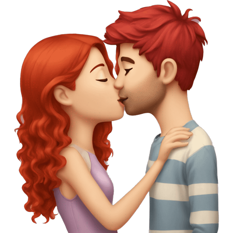 Cherry red hair girl kisses boyfriend  emoji