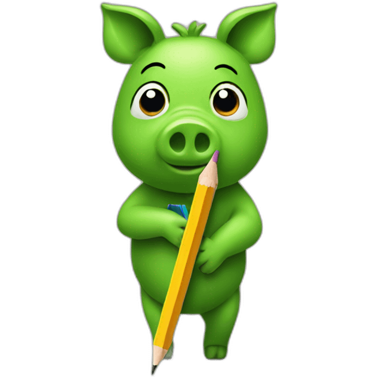 green piggy holding a pencil emoji