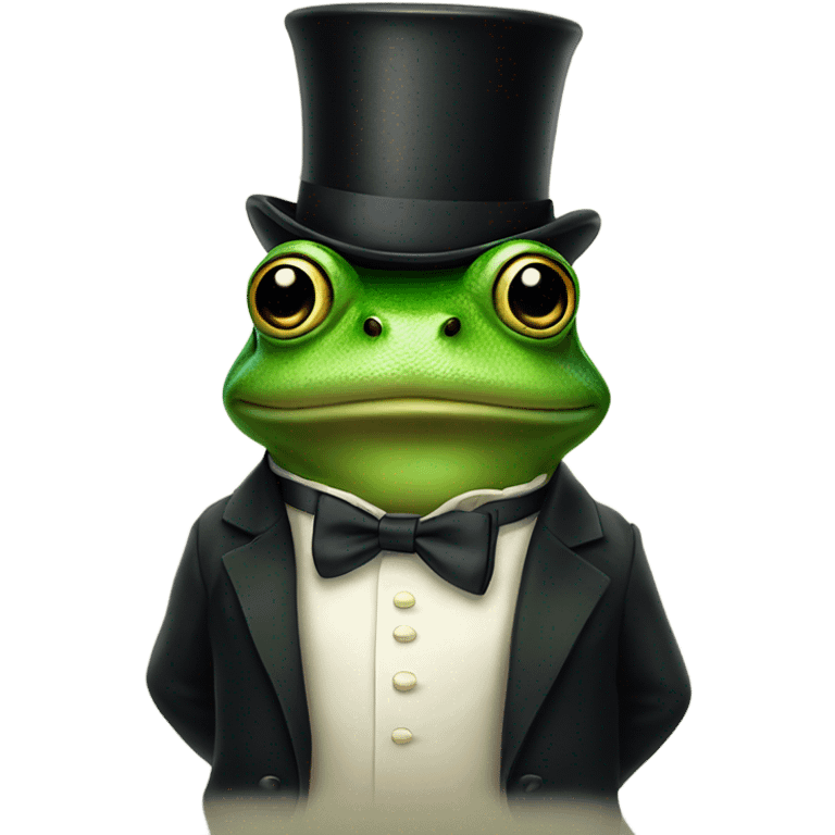 Frog wearing only a top hat and bow tie standing on two legs emoji