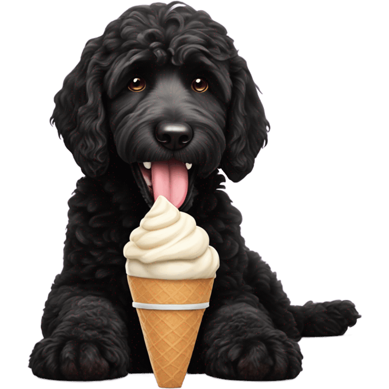 Black labradoodle with ice cream emoji