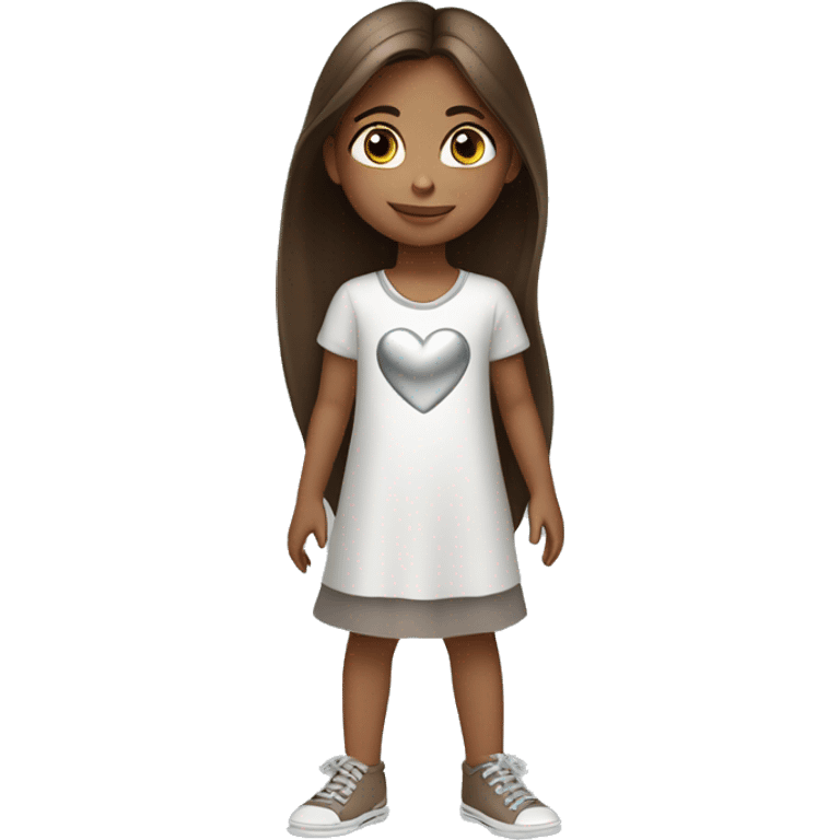 Little girl with straight long brown hair wearing silver heart necklace  emoji