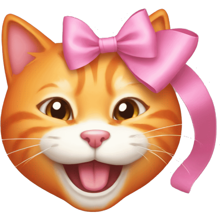 A orange cat laughing with a pink bow on her head emoji