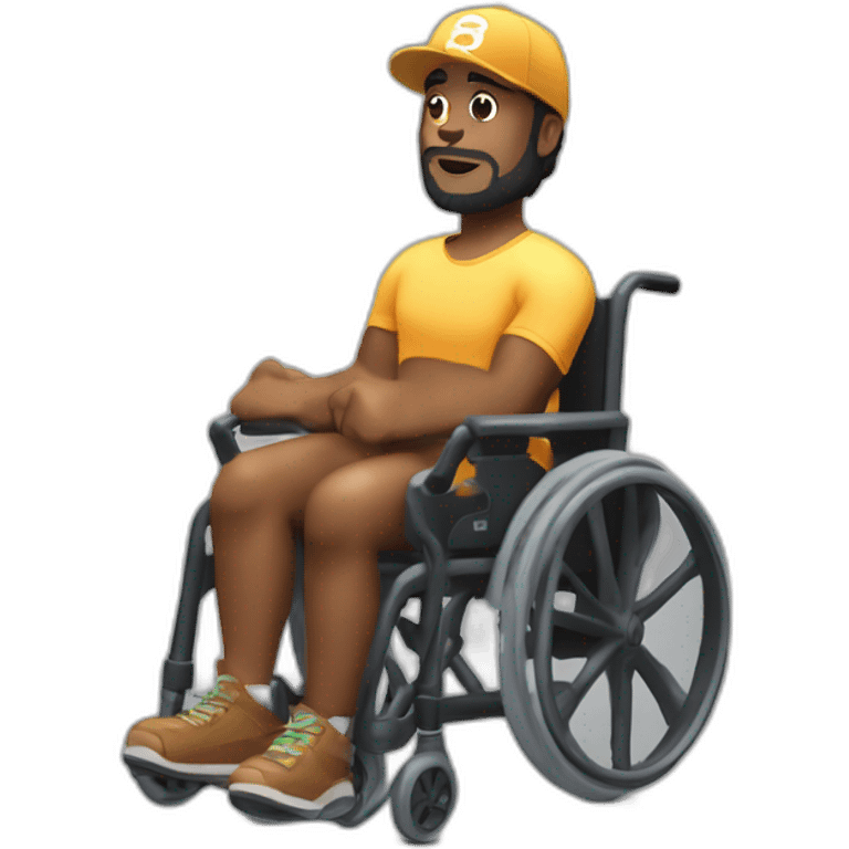 big-bellied, muscular black man with beard and ball cap in a wheelchair emoji