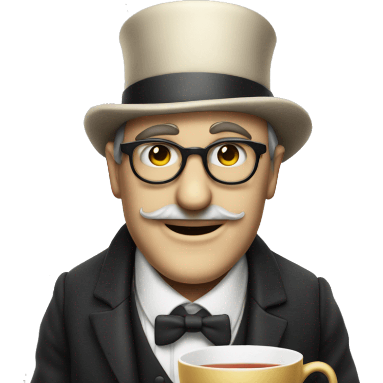 Photorealistic man A British gentleman in a monocle and a top hat with a cup of tea in his hand emoji