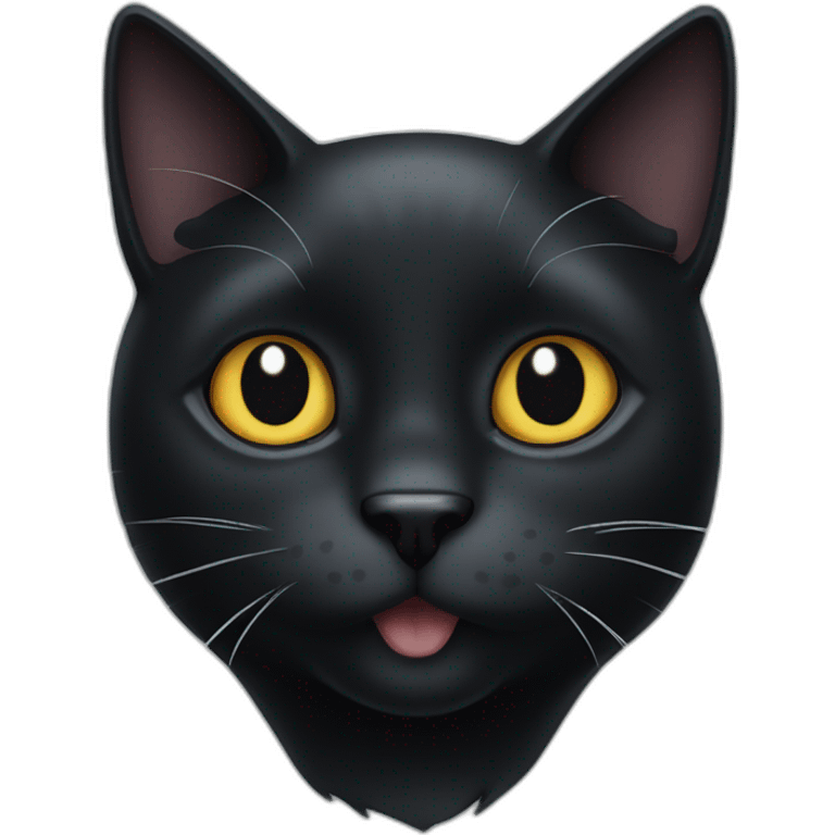 black cat with a white spot on the chest and vamier teeth emoji