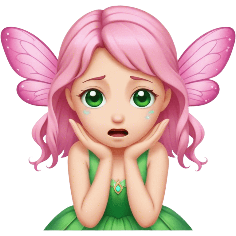 pink fairy in green dress crying emoji