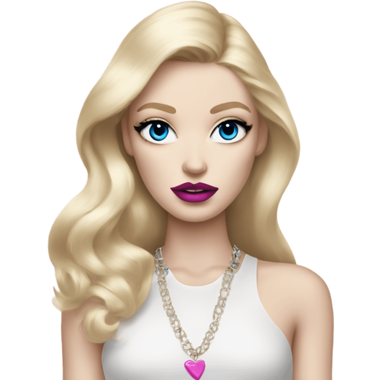 Hot girly pale blonde with blue eyes and pink lips wearing YsL emoji