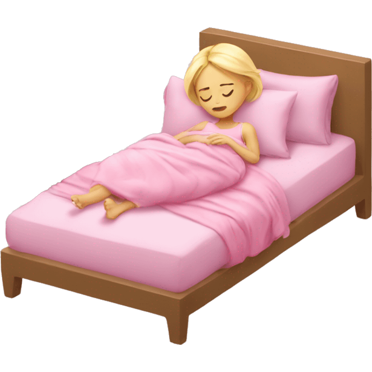 blonde girl sleeping on pink pillows with pink blankets  emoji