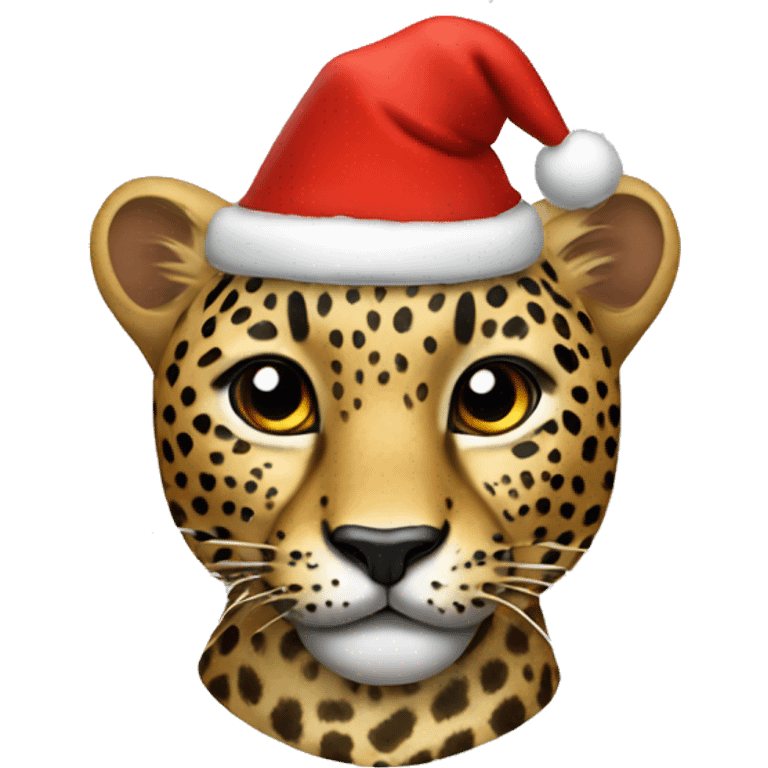 leopard wearing christmas hat emoji