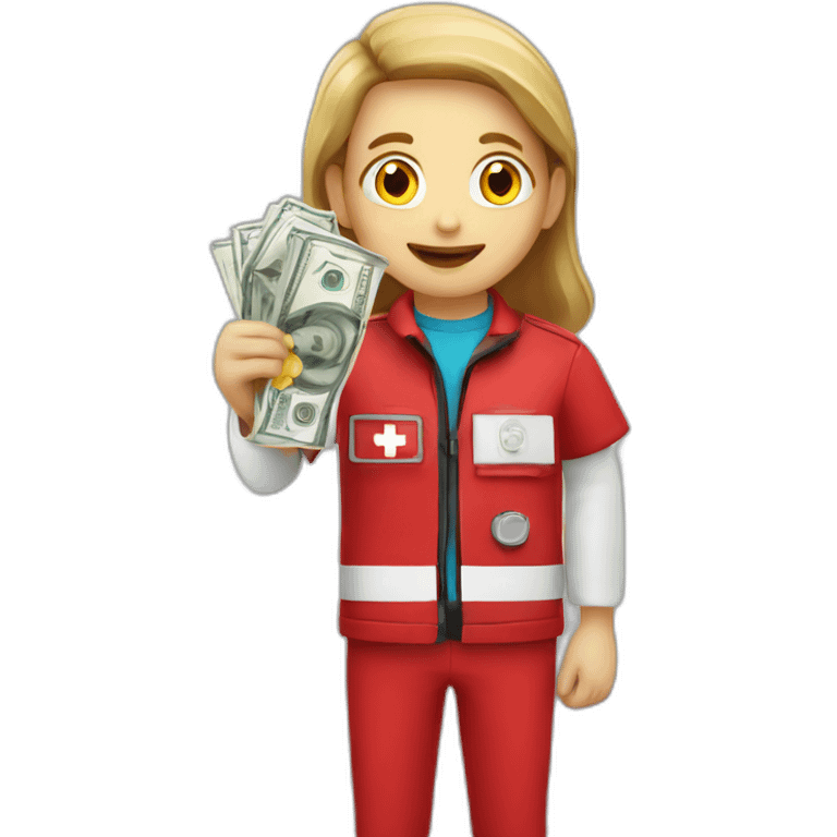 paramedics with red jacket red cross holds money  emoji