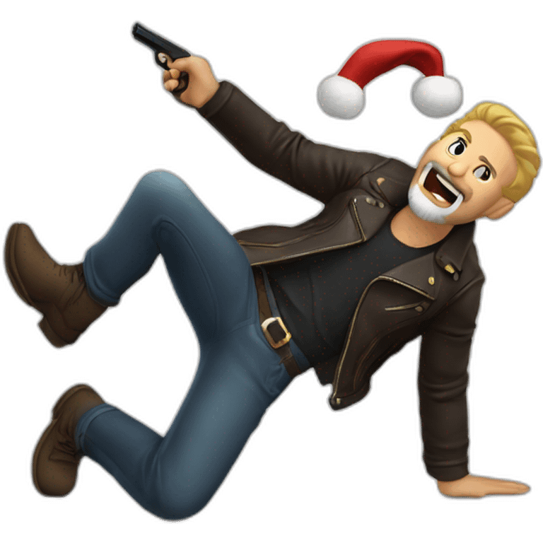 biff wiff santa beard wearing a leather jacket (full body, ios17)strandling a man and holding a pistol pointing it down at the head of a man laying on the ground emoji