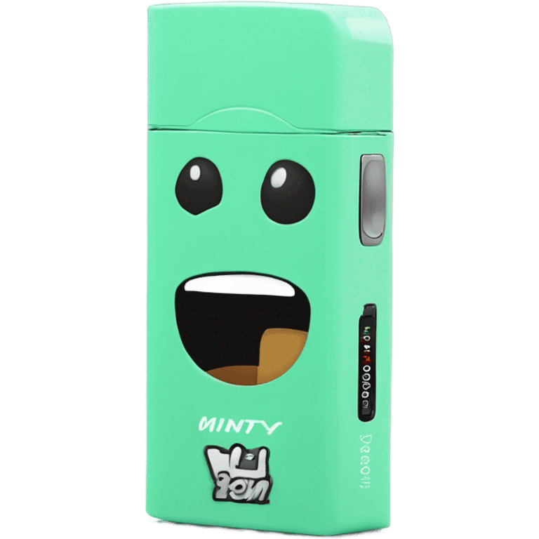 a mint green box vape with a screen on the side that’s brazy emoji