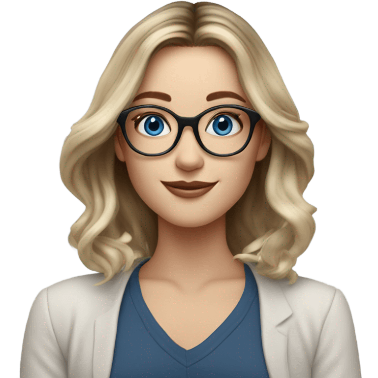 Shoulder length Balayage pale model lady with glasses and blue eyes happy  emoji