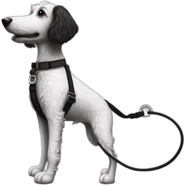 side profile medium sized black and white doodle on a leash going for a walk emoji