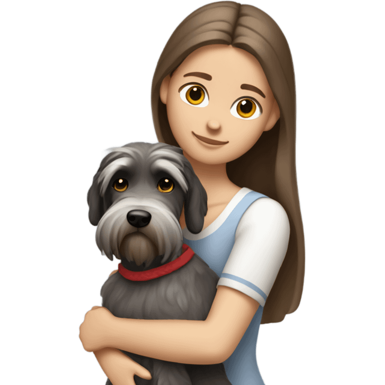 White Slavic girl with brown hair huggin schnauzer  emoji