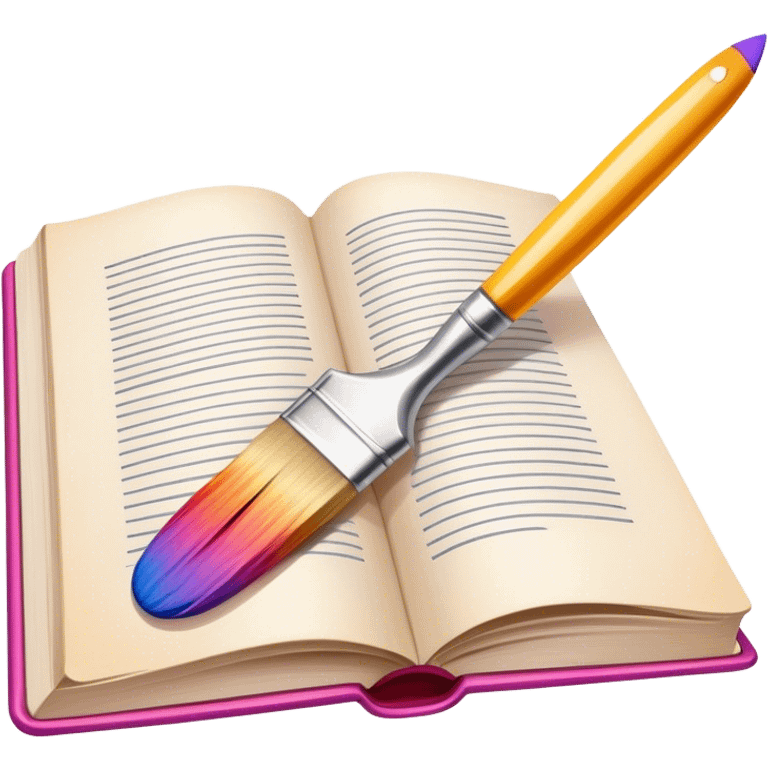 icon for artistic Illustration. paintbrush under illustrated page of book, colorful sketch, simple lines, minimalistic style, transparent background. emoji