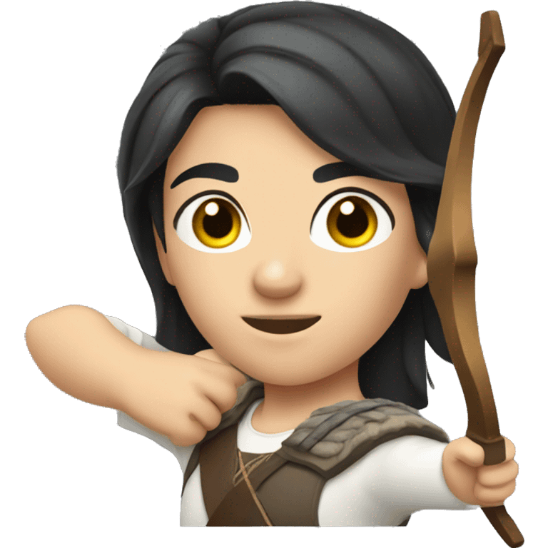 an archer aiming, dark hair, bright skin, emoji