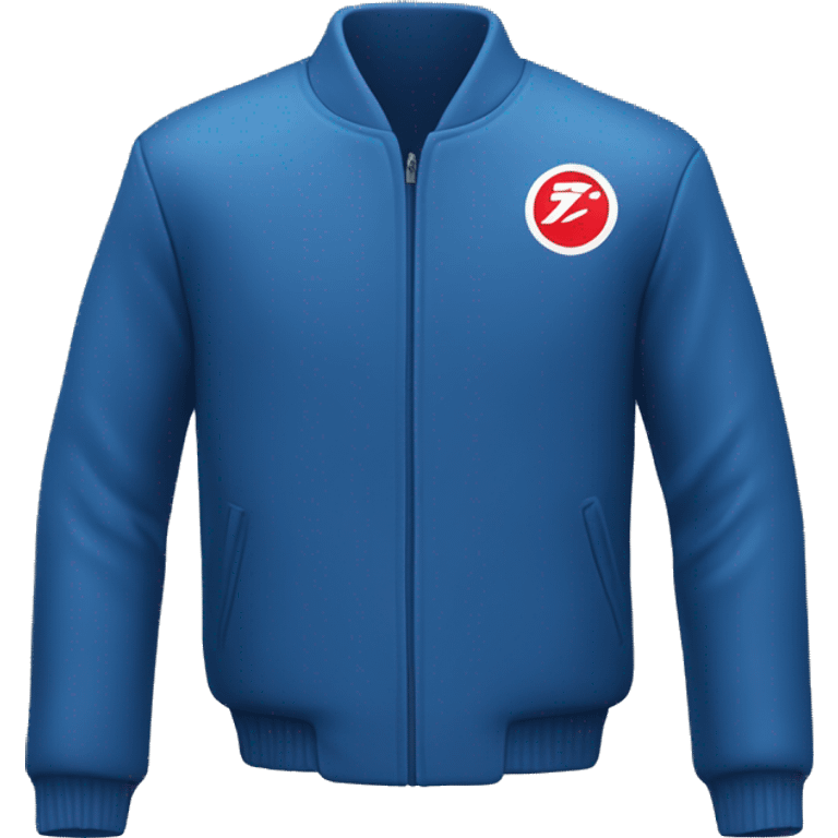 
Blue jacket with a rectangular red and white logo at the top right emoji