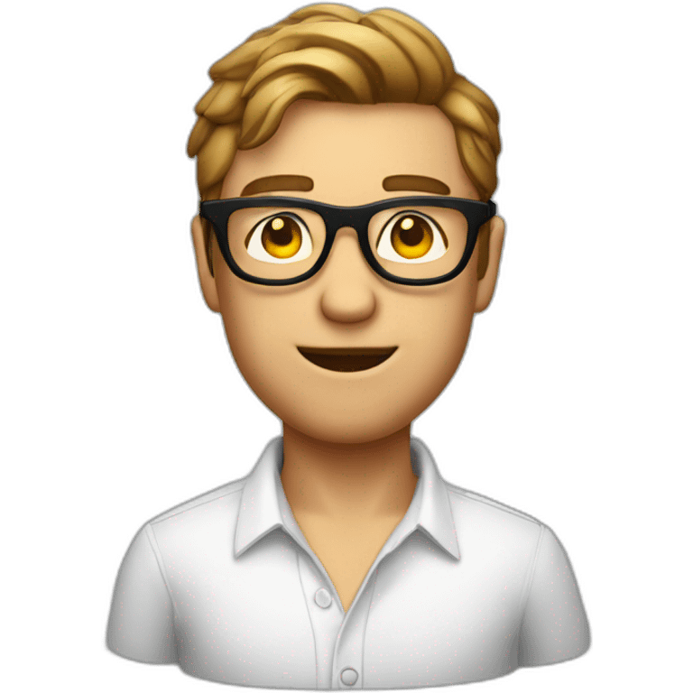 Homme avec chemise rouge à rayures et lunettes rondes emoji