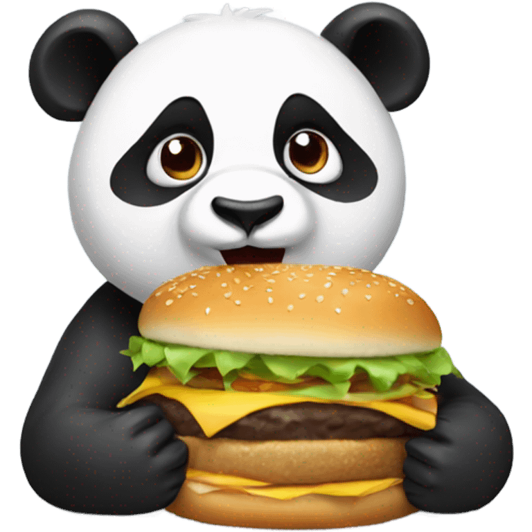 Panda with brown hair eating a burger emoji