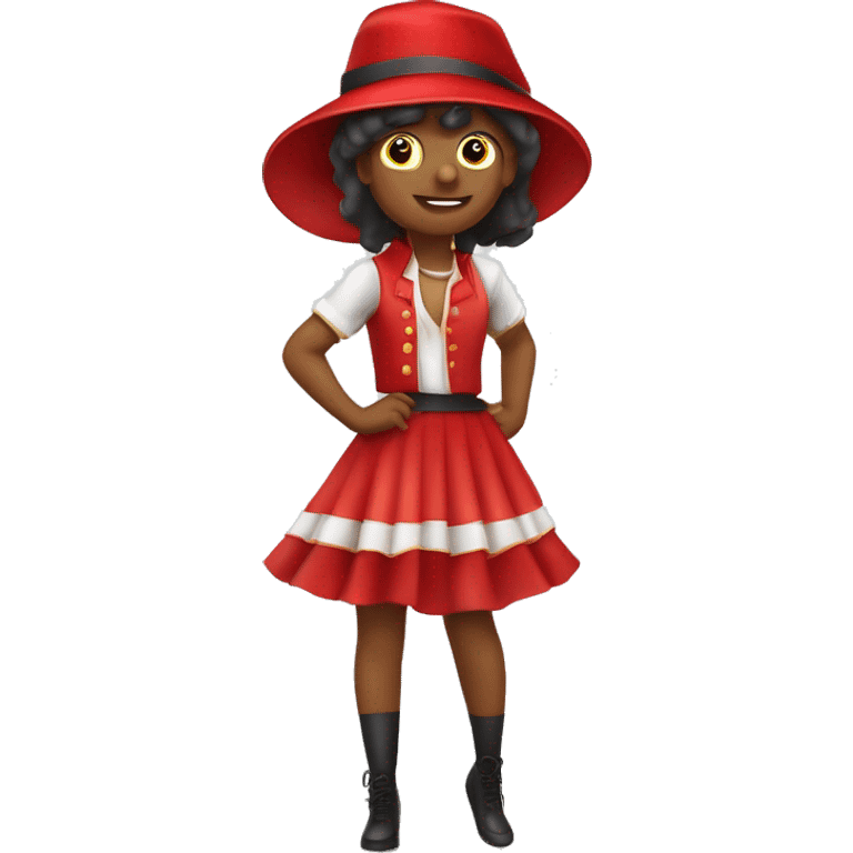 Dancer with red uniform im Gardetanz Stil mit Hut un Perücke und eine Beinführung halten. Helle Hautfarbe  emoji