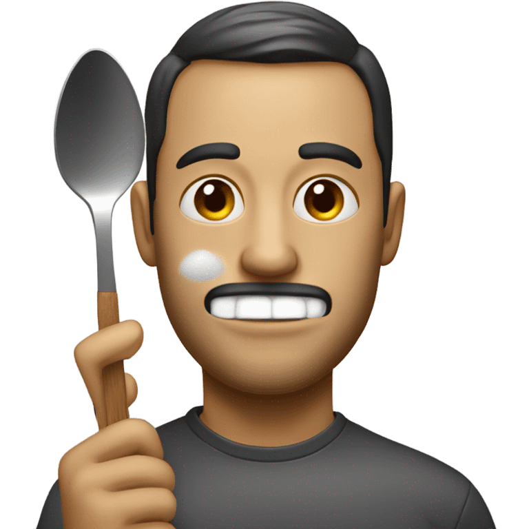 Man with lighter and spoon with salt on the spoon and salt on his face  emoji