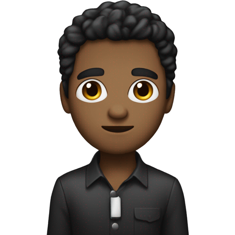 Create a emoji with a black guy, with a short black power hair, litle bit chubby, he works like a telemarketing attendant end he uses a badges with his name witch is Gustavo  emoji