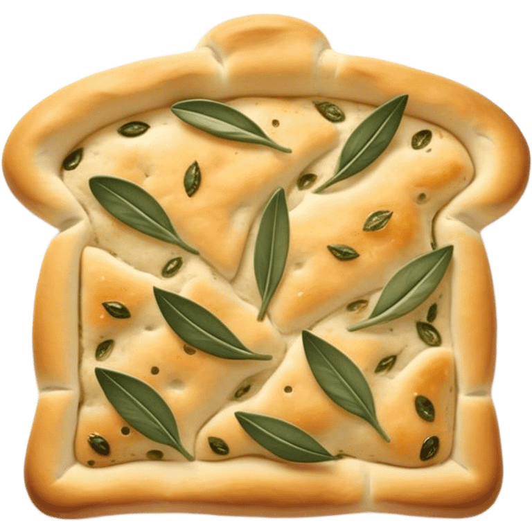 Focaccia Cinematic Realistic Focaccia Bread Dish Emoji, depicted as a golden, olive-oil brushed flatbread sprinkled with herbs, rendered with lifelike textures and warm, inviting lighting. emoji