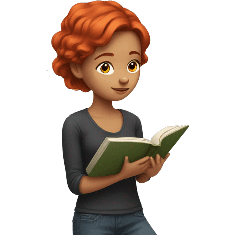 Girl with red hair reading a book emoji