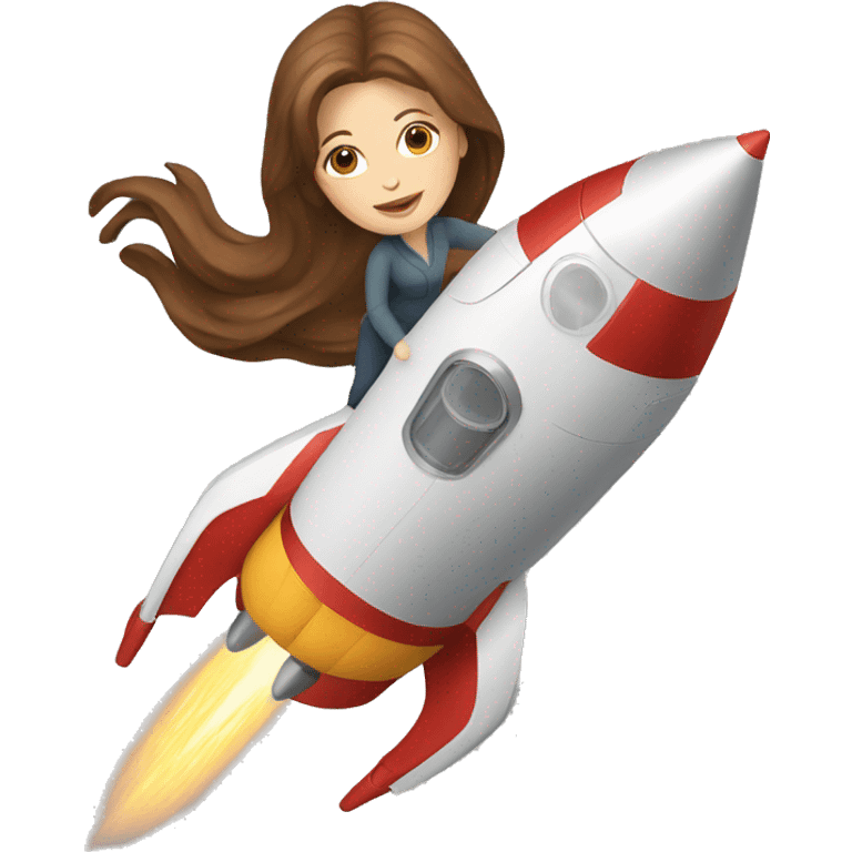 white woman brown hair riding a rocket emoji