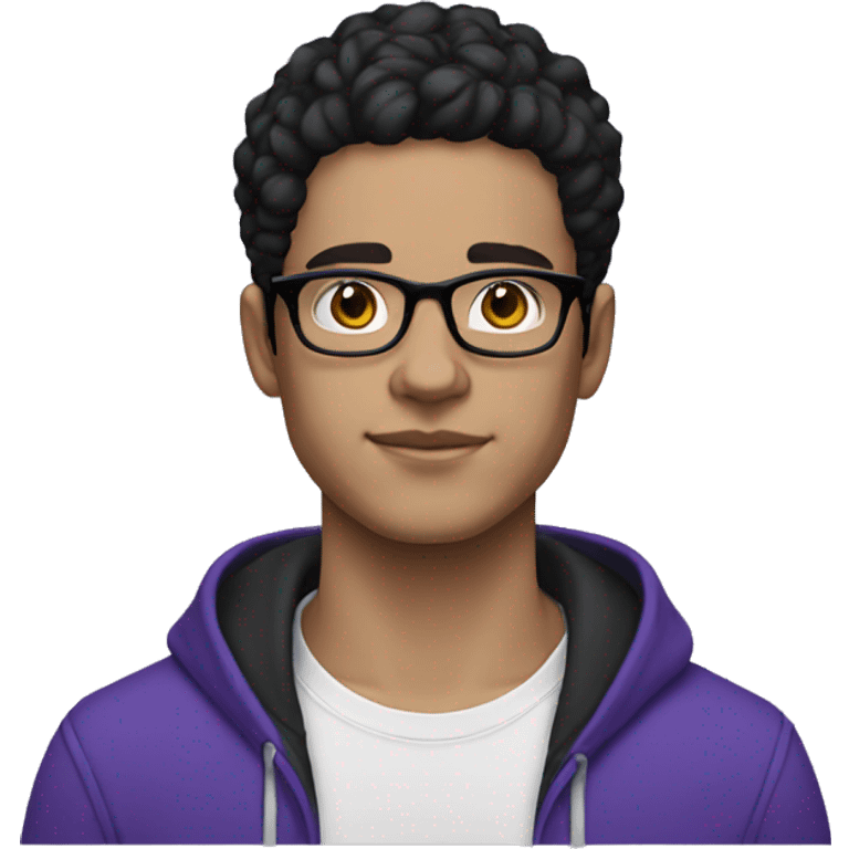 23 year old man white skin, glasses black hair, violet hoodie emoji